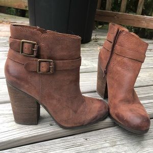 Lucky Brand Leather Block Heeled Ankle Boot, US 9